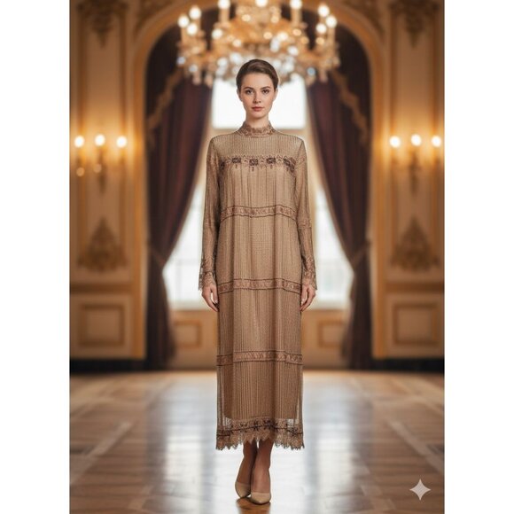 Rina Di Montella Dresses & Skirts - Rina Di Montella Vintage Designer Silk Evening Dress Lace & Beaded Detail Size 8